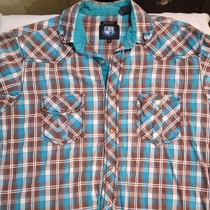 Men's Plaid Button-Up Shirt - Brown & Blue